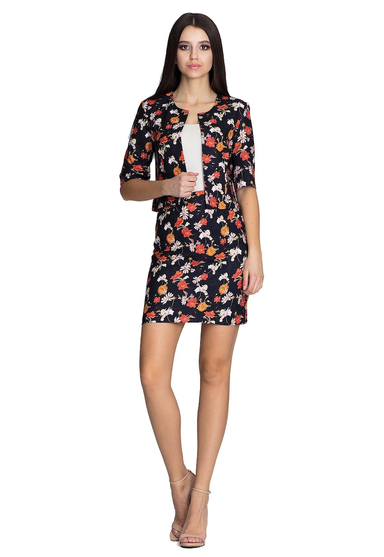 Set jacheta si fusta model floral - poliester - Multicolor