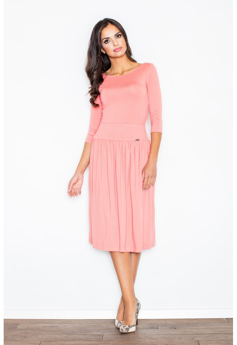 Set midi elegant roz - cu maneci 3/4 - bluza si pantaloni