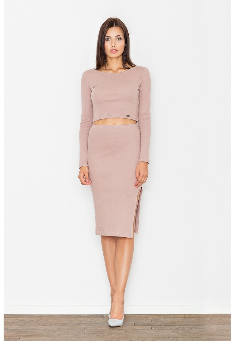 Set elegant dama crop top si fusta - roz inchis - bumbac 98% - elastan 2% -