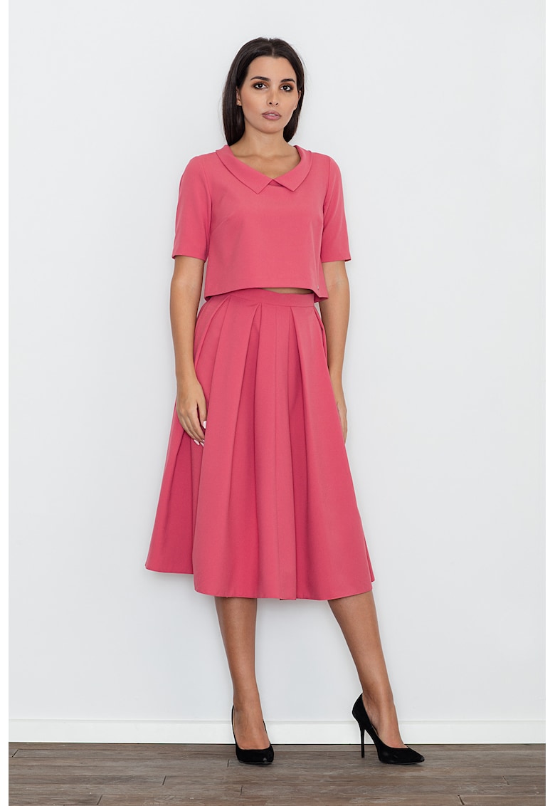 Set dama M579 - fusta si bluza - confortabil - coral - poliester 100% -