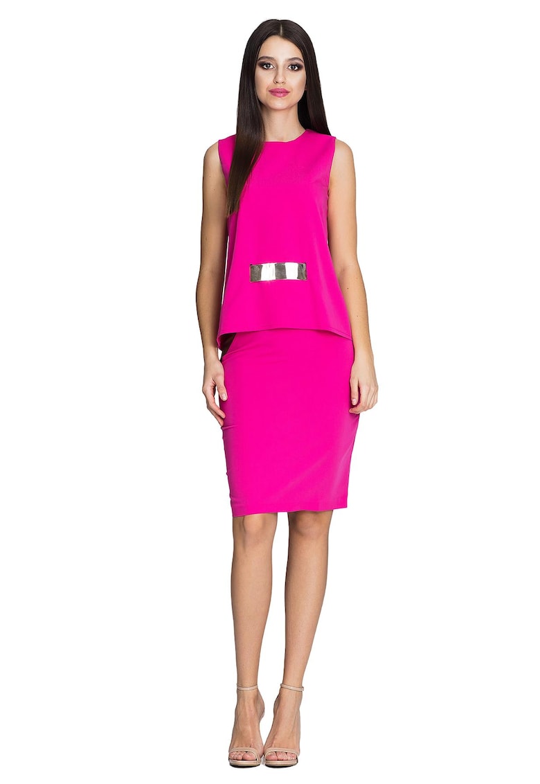 Set elegant dama M584 - bluza fara maneci - fusta mulata - fuchsia - poliester si vascoza