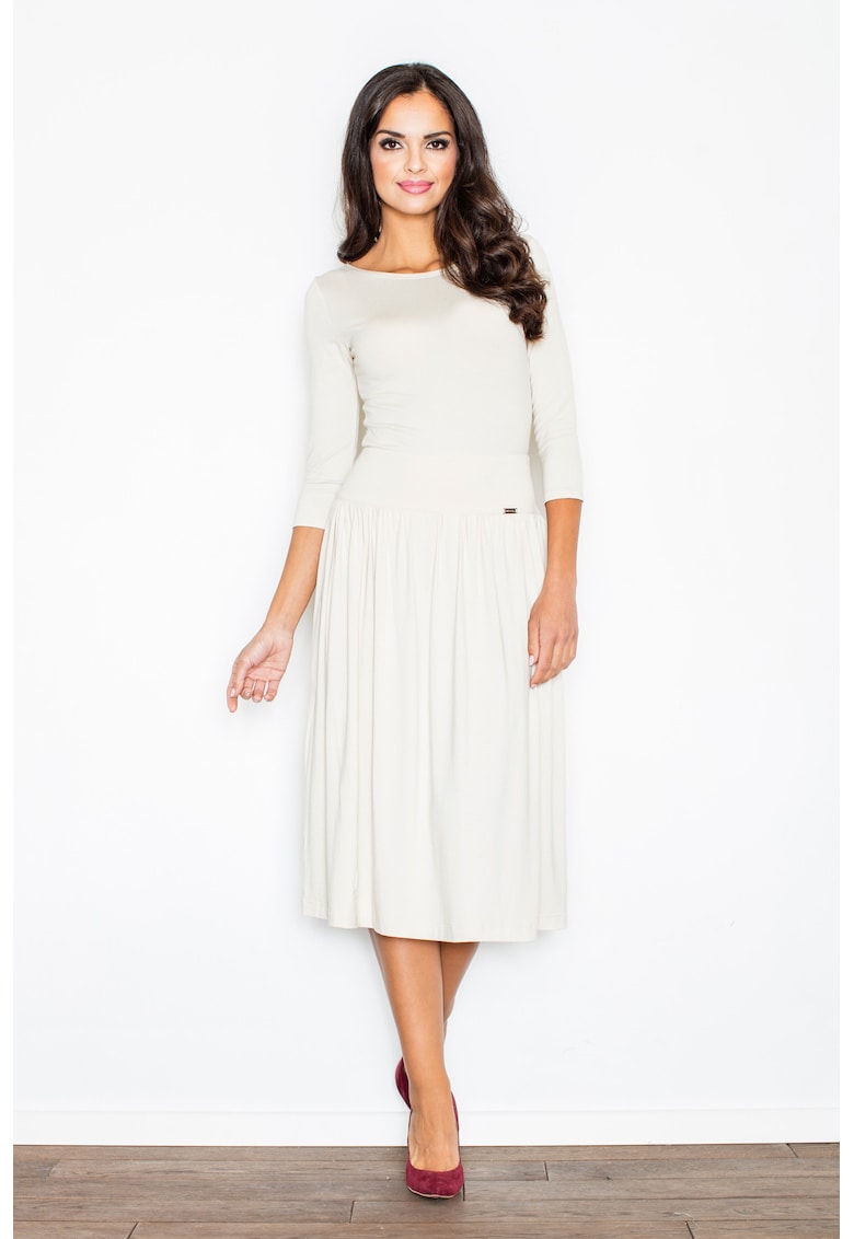 Set midi elegant ecru - maneci 3/4 - confortabil - versatil -