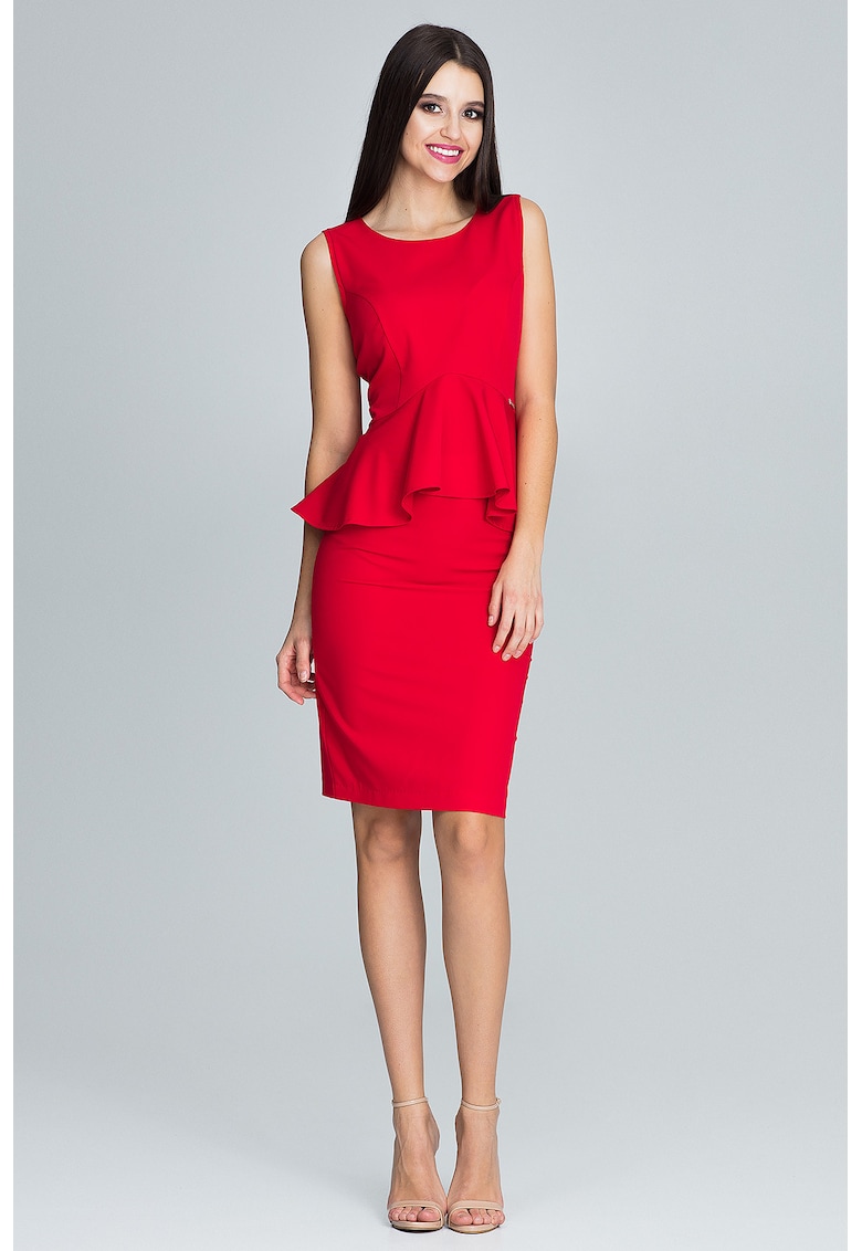 Set fusta si bluza fusta creion - bluza cu volane - rosu