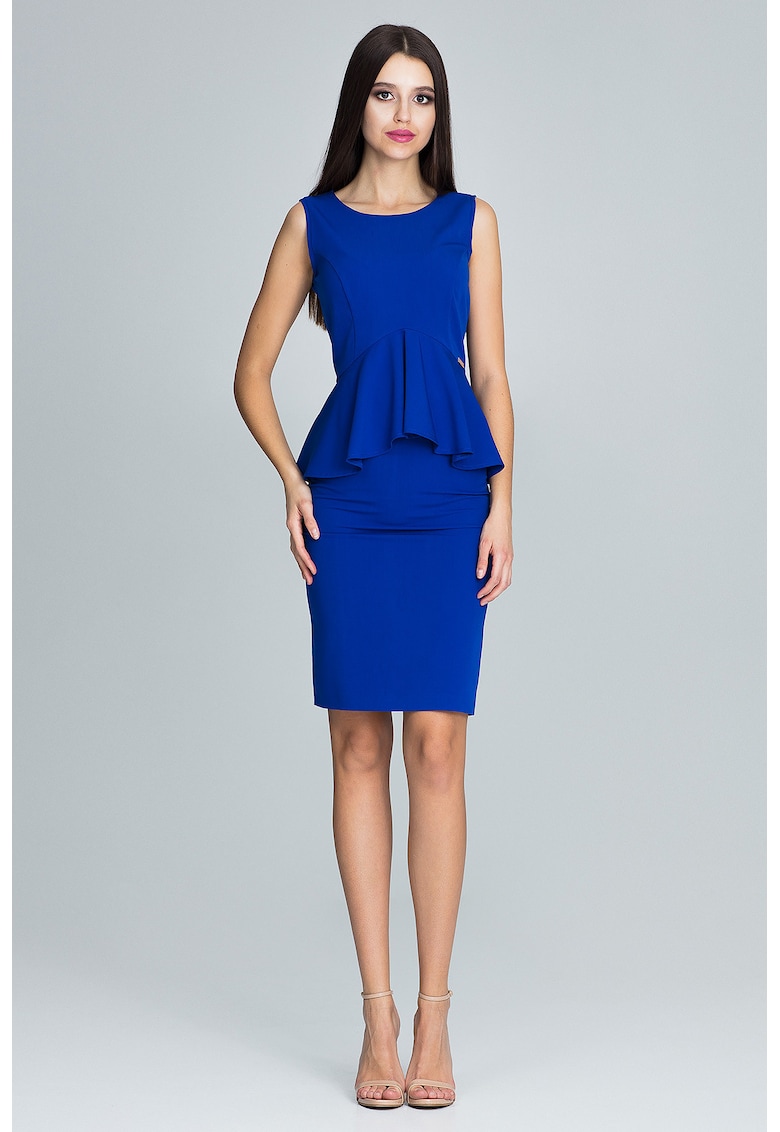 Set bluza si fusta fusta creion - bluza cu volane - albastru - poliester