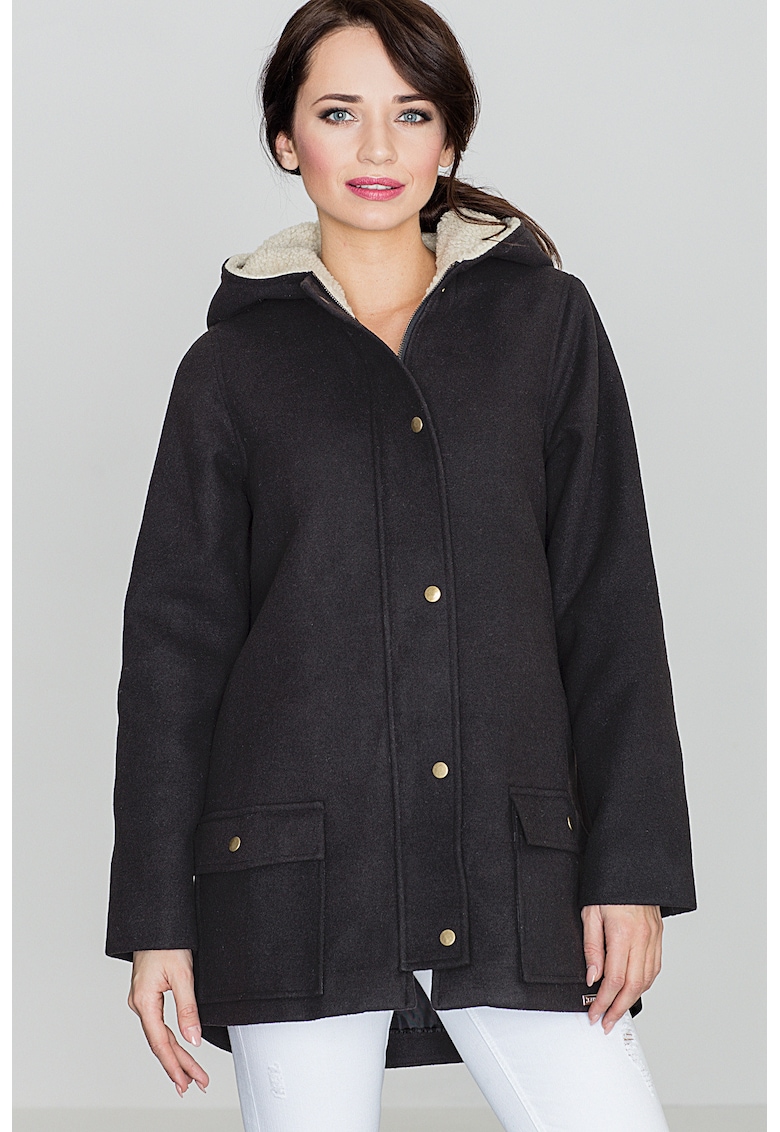 Geaca dama  K306 - neagra - poliester/viscoza - maneci lungi - design simplu -
