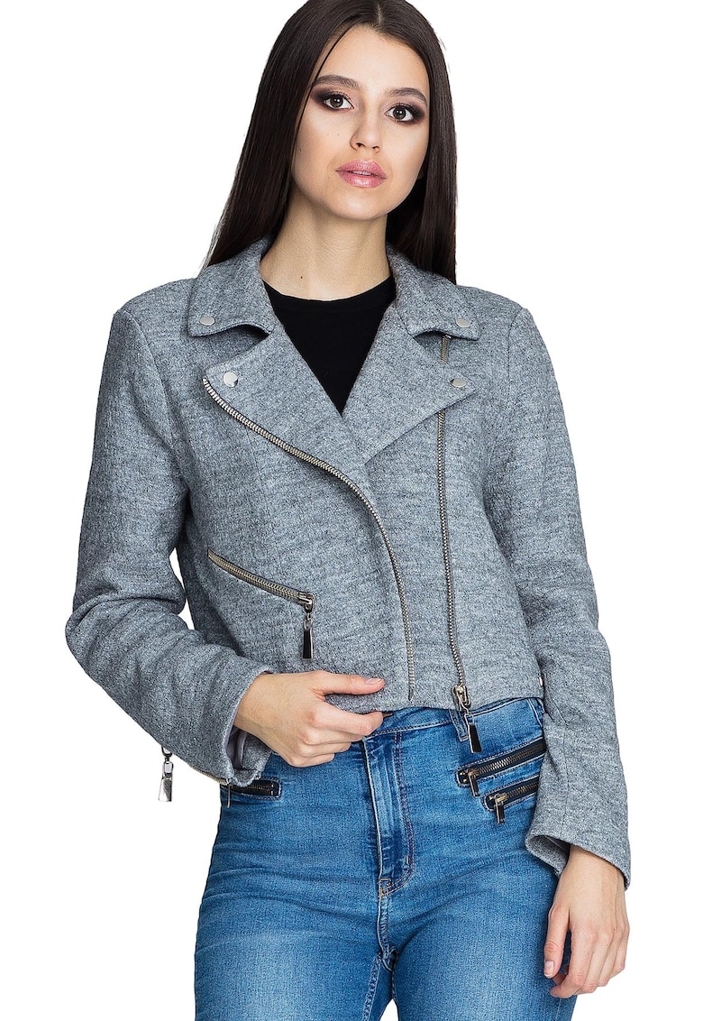 Jacheta dama M607 - Poliester/Lana - Gri