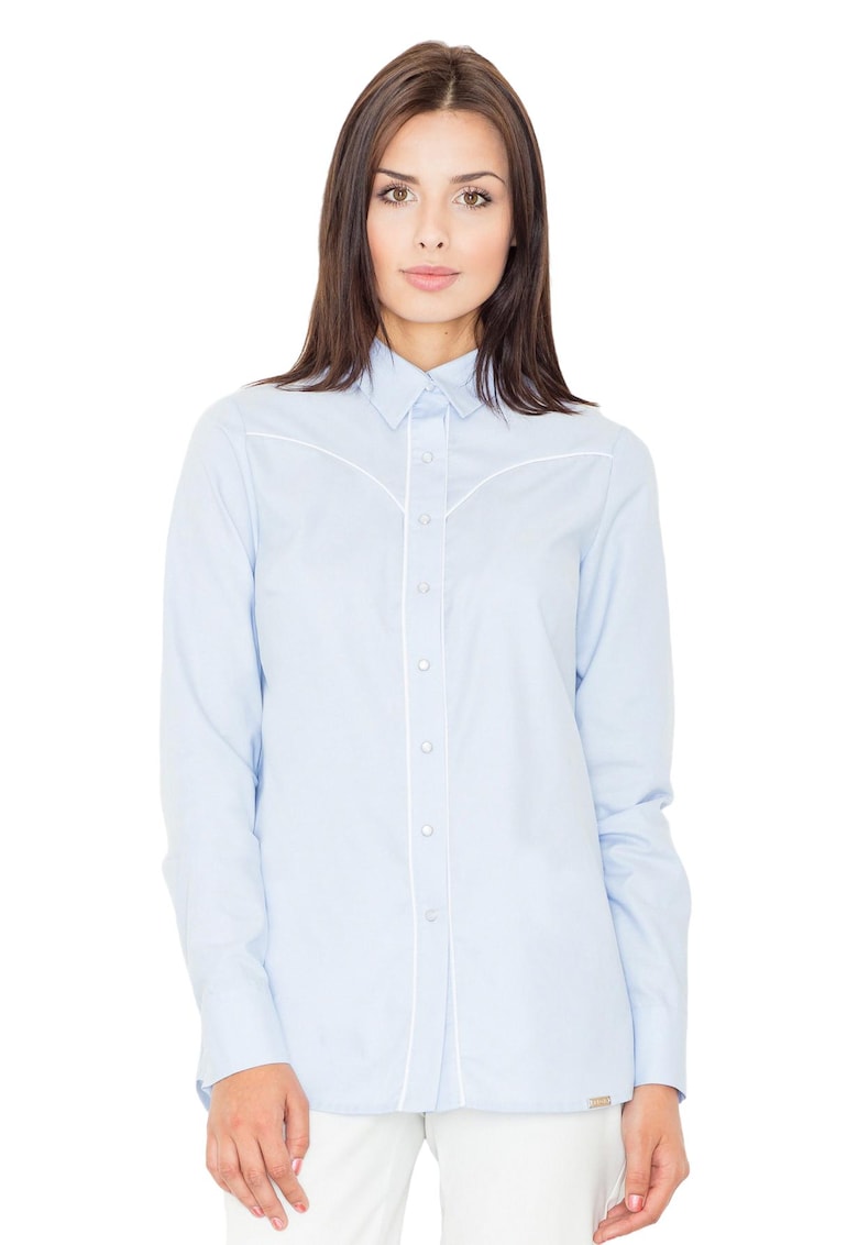 Camasa dama albastru - bumbac/poliester - maneci lungi -