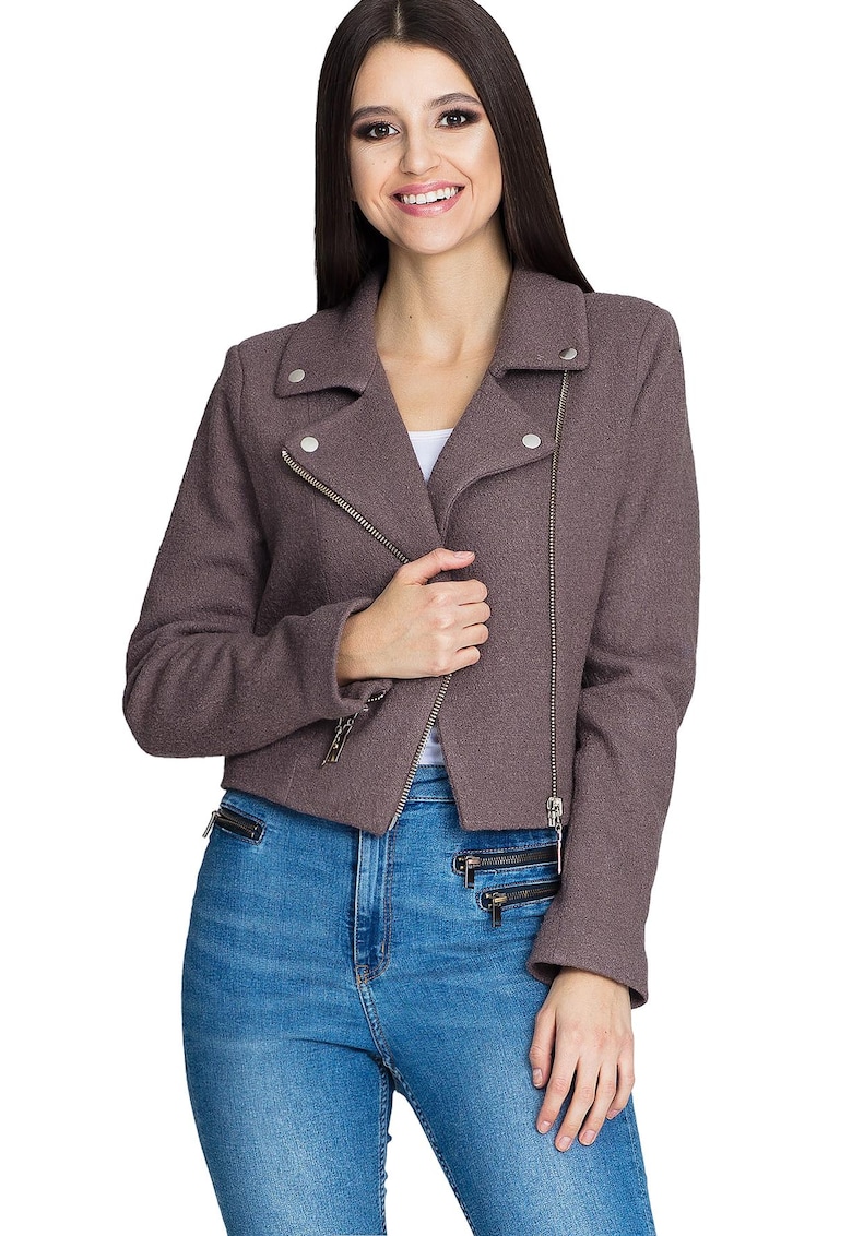 Jacheta dama M607 - Poliester/Lana - Maro