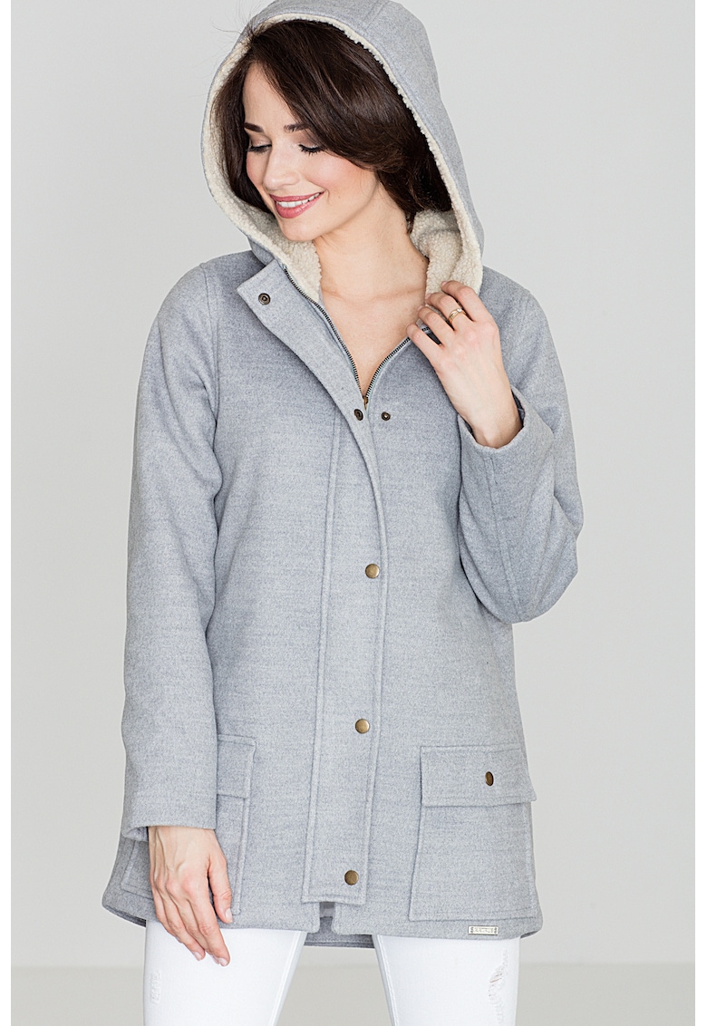 Geaca dama  K306 - gri - poliester - maneci lungi - design simplu -