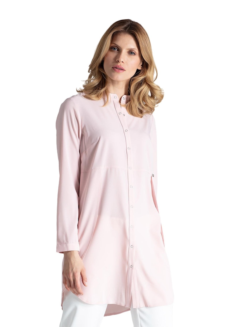 Camasa lunga dama roz - poliester si elastan - supradimensionata - eleganta si confortabila