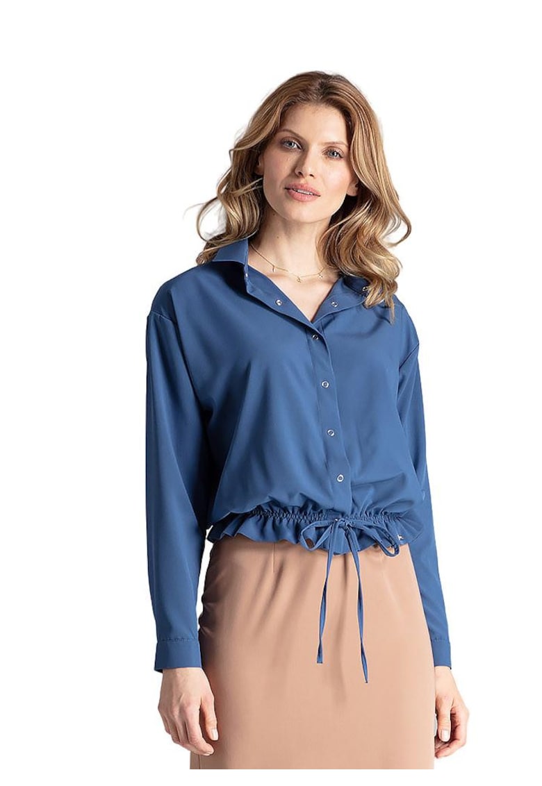 Camasa de dama  M647 - albastru - maneca lunga - poliester - elastic in partea de jos -