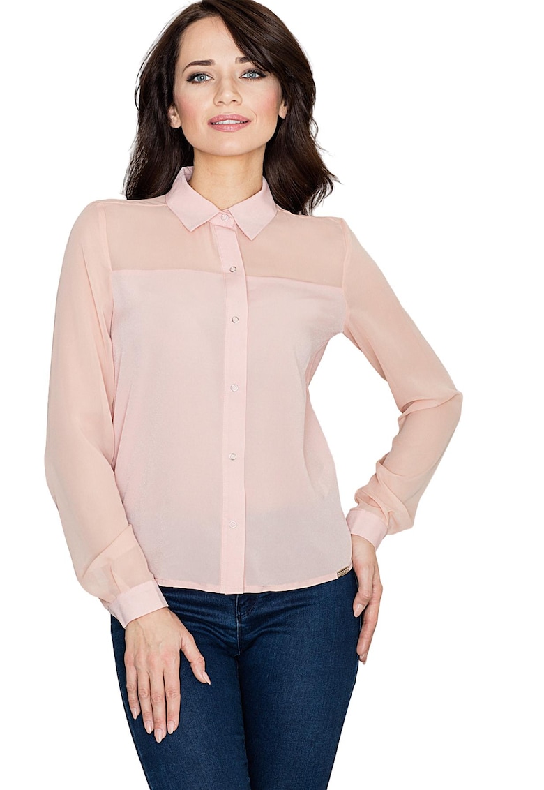 Camasa dama  K229 - roz - poliester/elastan - maneca lunga - design elegant -