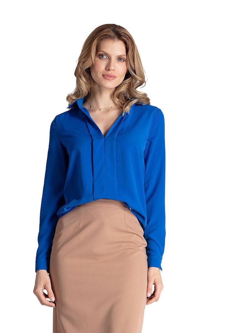 Bluza eleganta M621 - albastru safir - maneca lunga - poliester/elastan Bluza eleganta M621 - albastru safir - maneca lunga - poliester/elastan