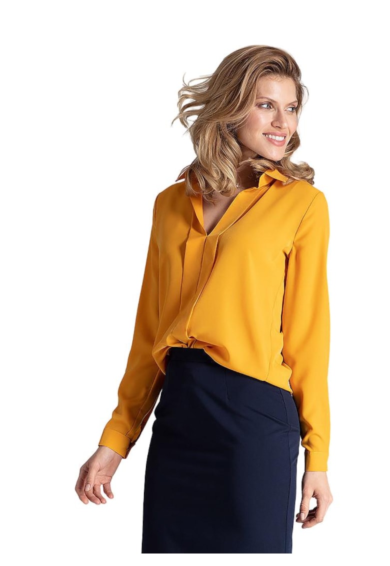 Bluza eleganta M621 - galben - maneci lungi - poliester/elastan/viscoza