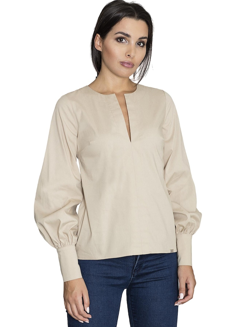 Bluza eleganta de dama  M561 - cu maneci bufante - bej - bumbac si poliester -