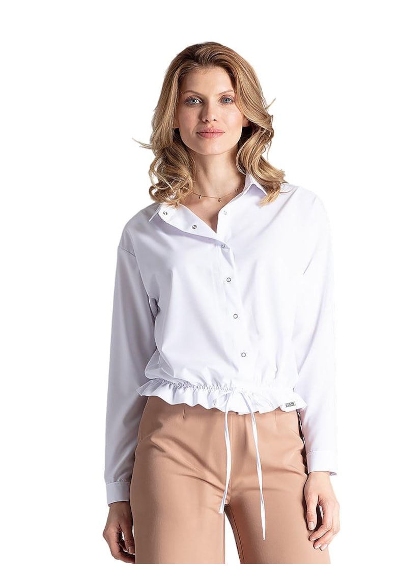 Camasa alba pentru femei  M647 - maneca lunga - poliester - elastic in partea de jos