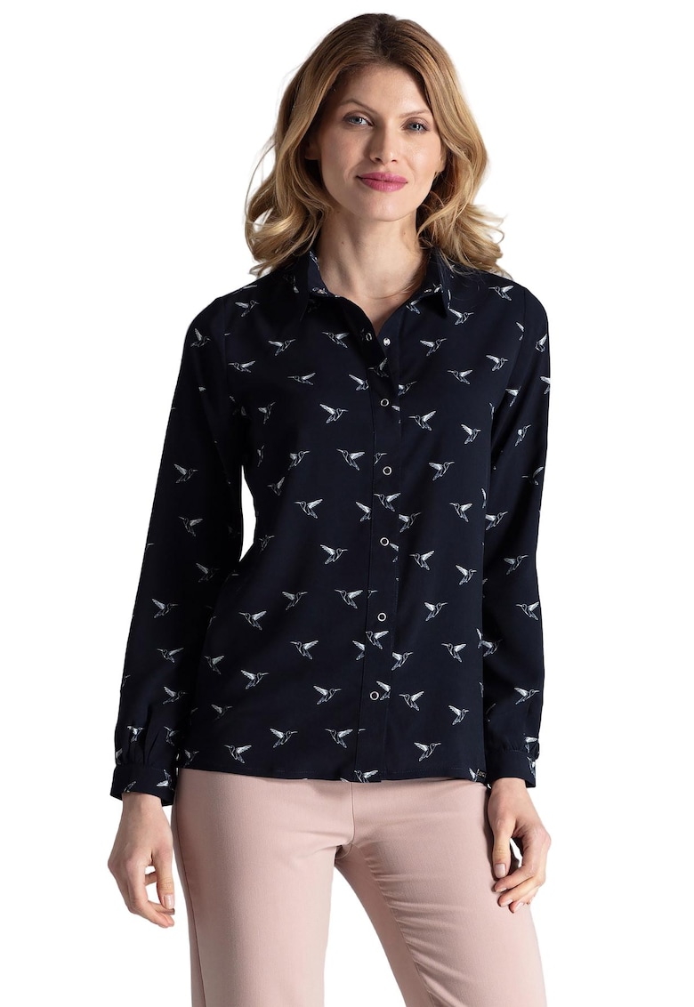 Camasa eleganta M284 - poliester - maneci lungi - bleumarin -