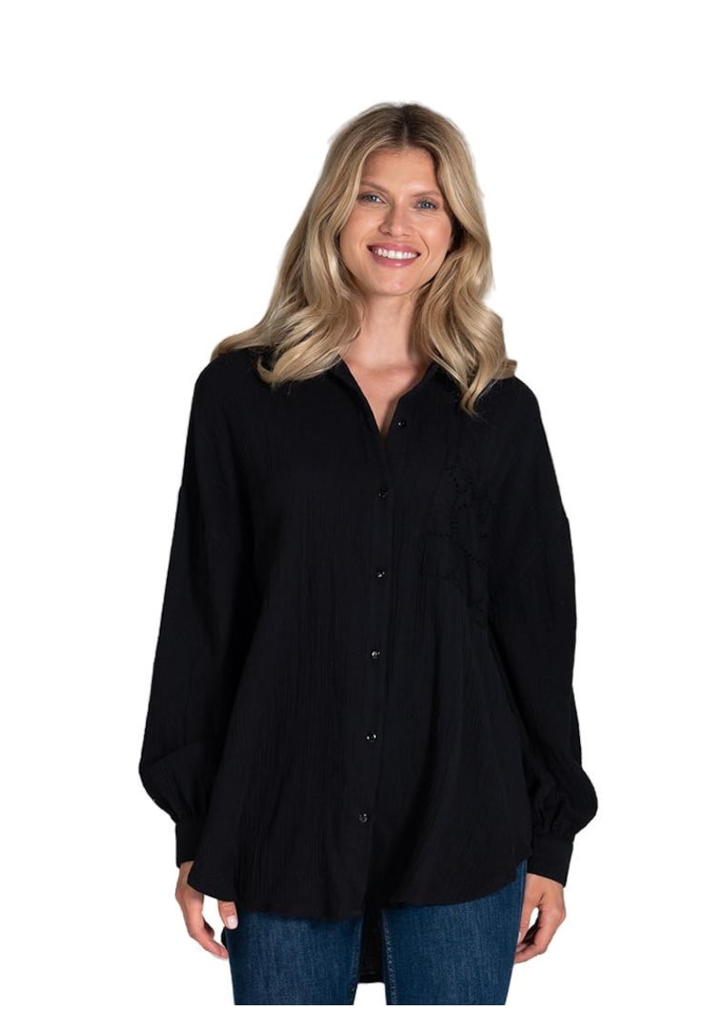 Camasa oversize pentru femei - neagra - bumbac -