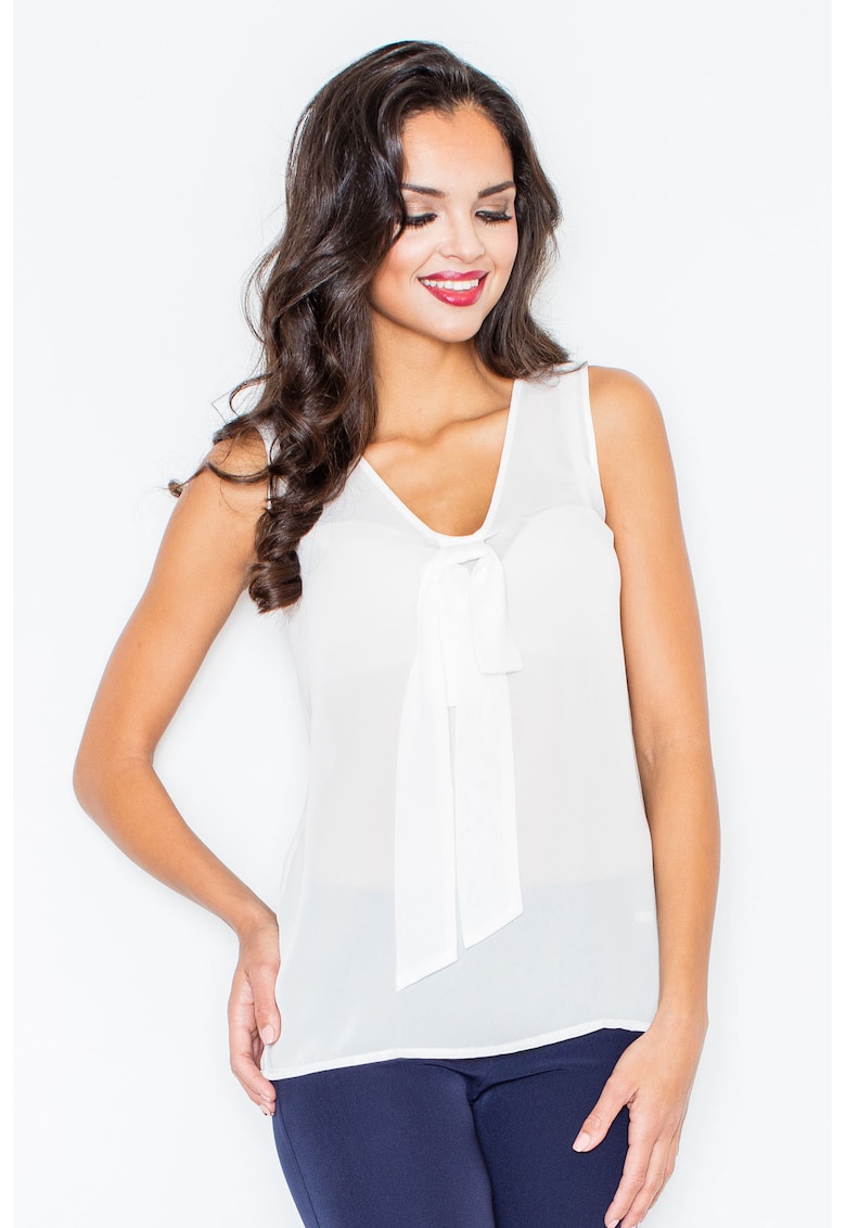 Bluza dama -  Poliester - Guler tip cravata - Alb