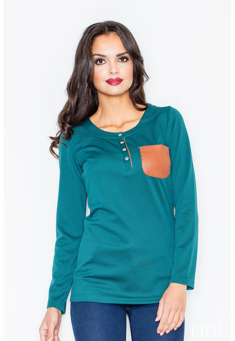 Bluza dama - Poliester/Elastan - Cu nasturi - Verde