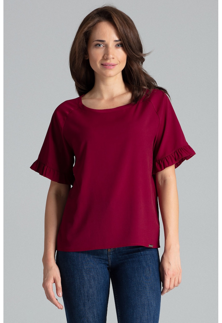 Bluza dama - Poliester/Elastan/Viscoza - Maneca scurta - Visiniu