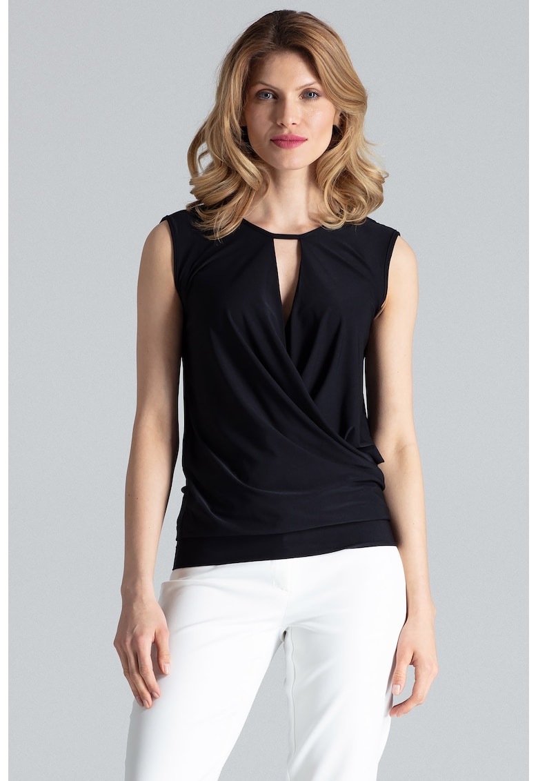 Bluza dama - Poliester/Elastan - Fara maneci - Eleganta - Negru