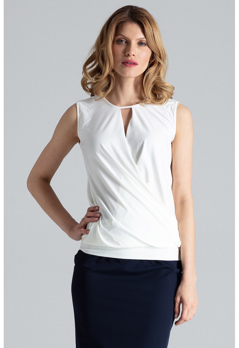 Bluza dama - Poliester/Elastan - Fara maneci - Eleganta - Ecru