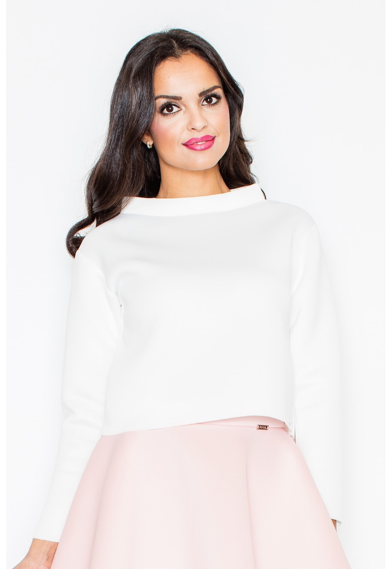 Hanorac scurt  guler ridicat - alb - poliester