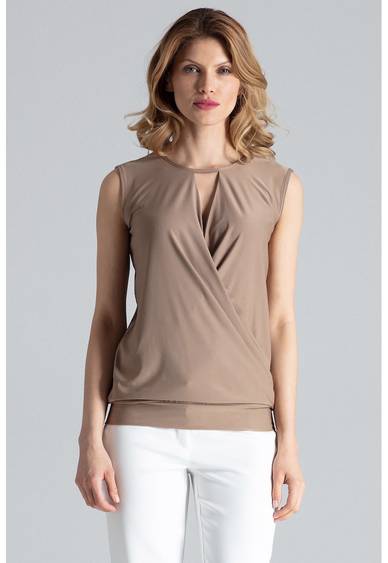 Bluza dama - Poliester/Elastan - Fara maneci - Eleganta - Bej
