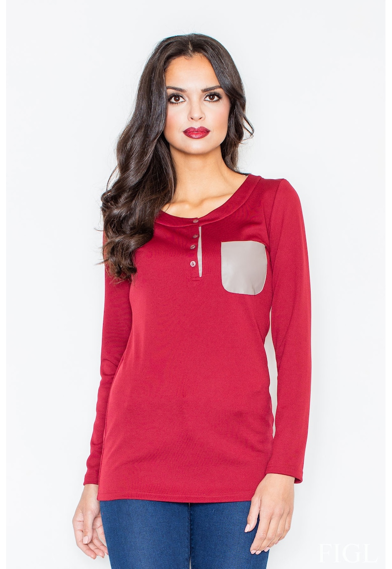 Bluza dama - Poliester/Elastan - Cu nasturi - Rosu