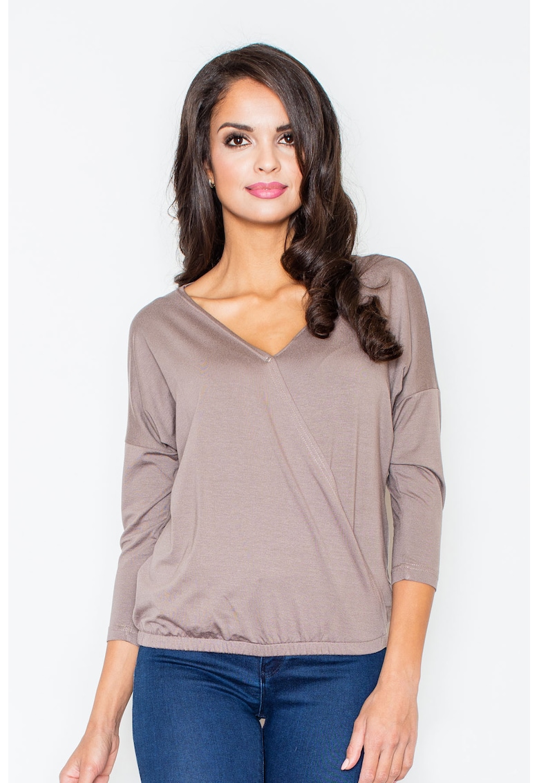 Bluza dama - Viscoza/Elastan - Decolteu V - Maro -