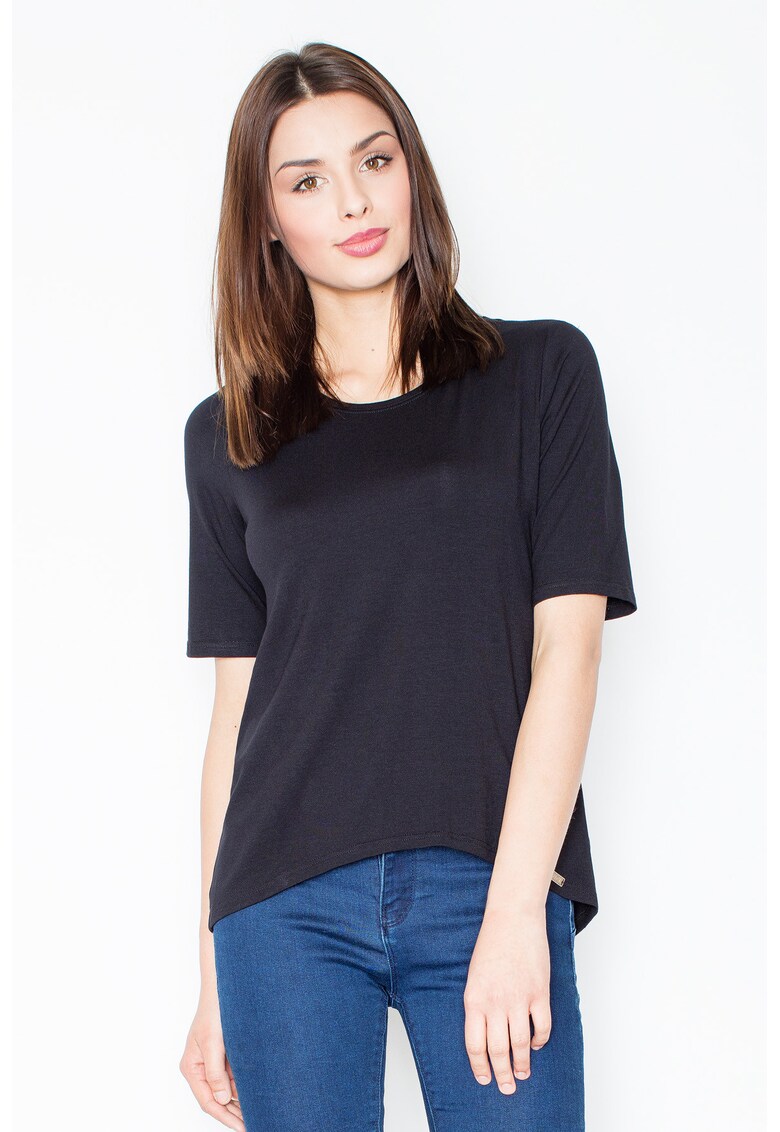 Tricou dama - Spatele gol - Viscoza/Elastan - Negru