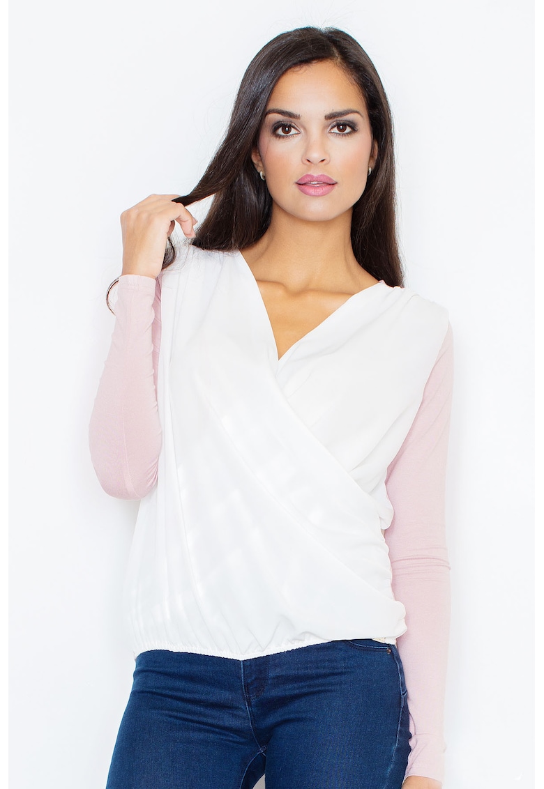 Bluza dama - Viscoza/Elastan - Alb/Roz