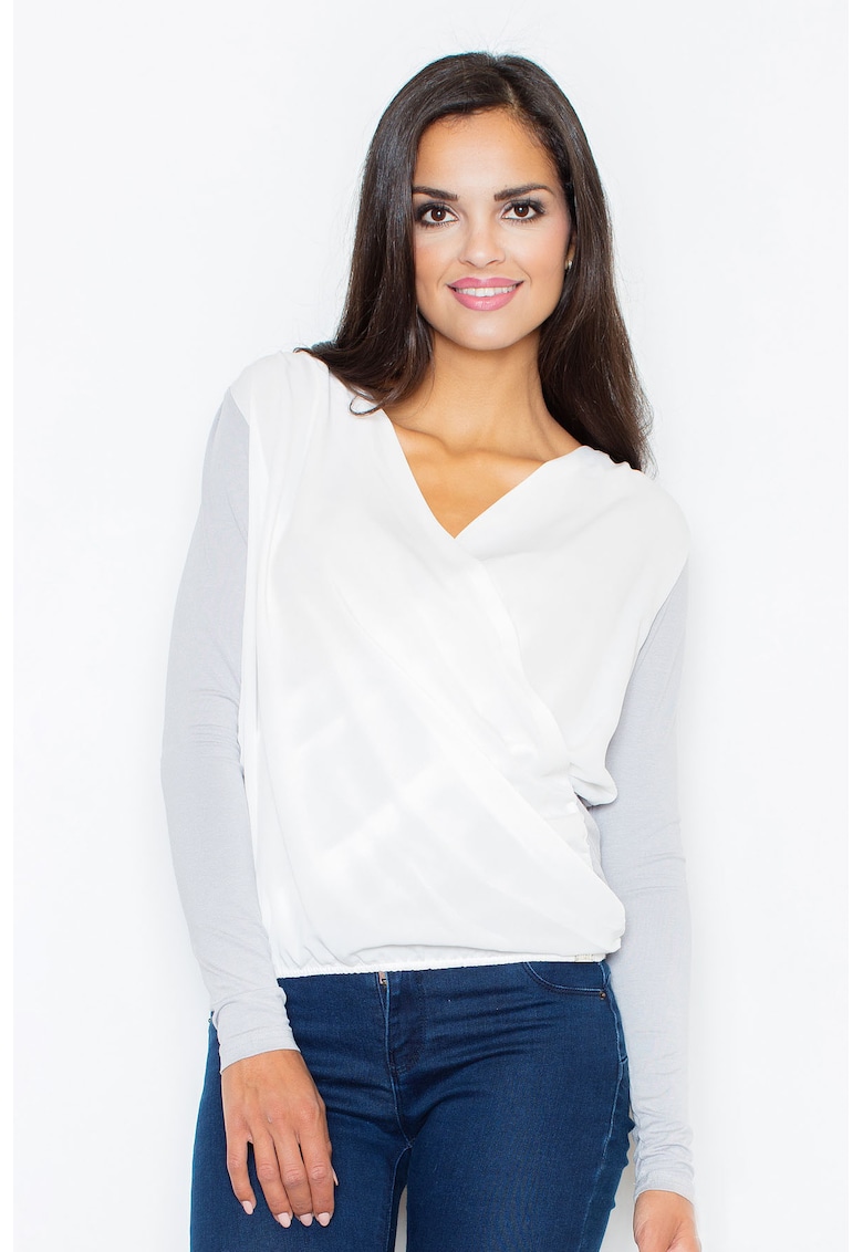 Bluza dama - Viscoza/Elastan - Alb/Gri inchis