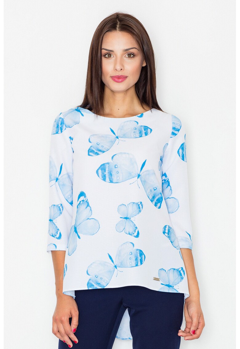 Bluza dama Fluturi - Poliester - Alb/Albastru