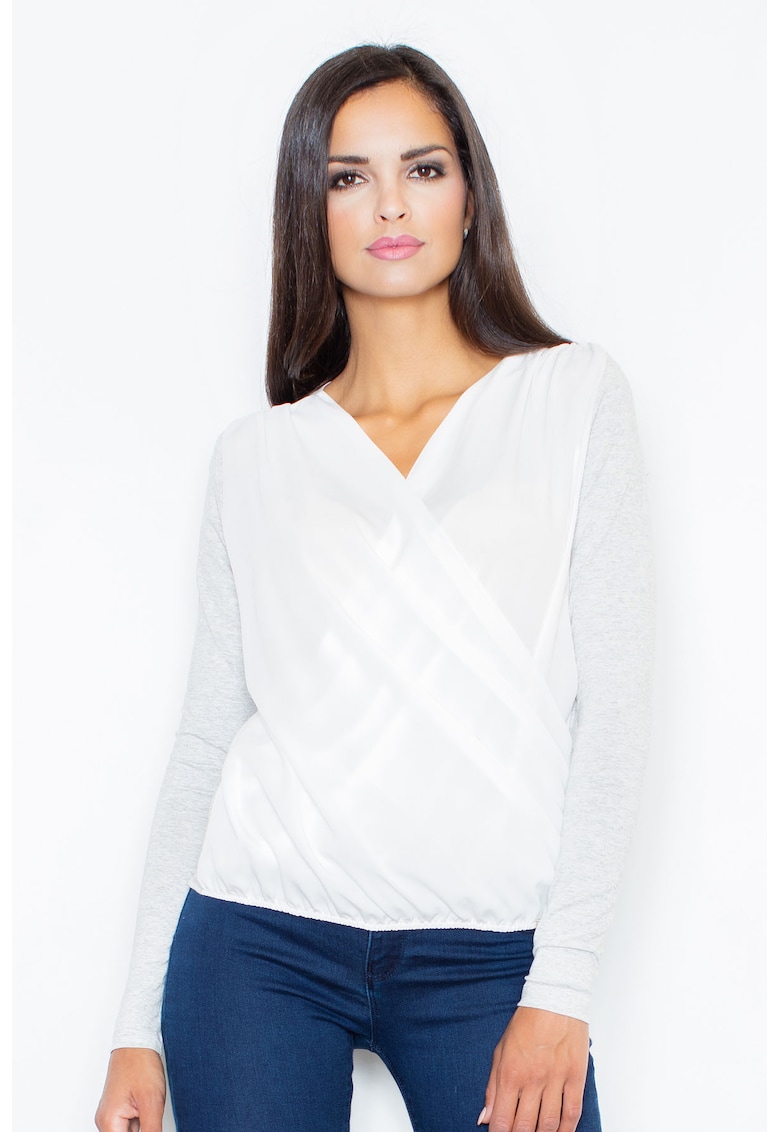 Bluza dama - Viscoza/Elastan - Alb/Gri deschis