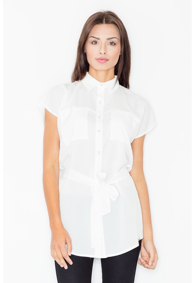 Camasa dama - Poliester/Elastan/Viscoza - Maneca scurta - Alb