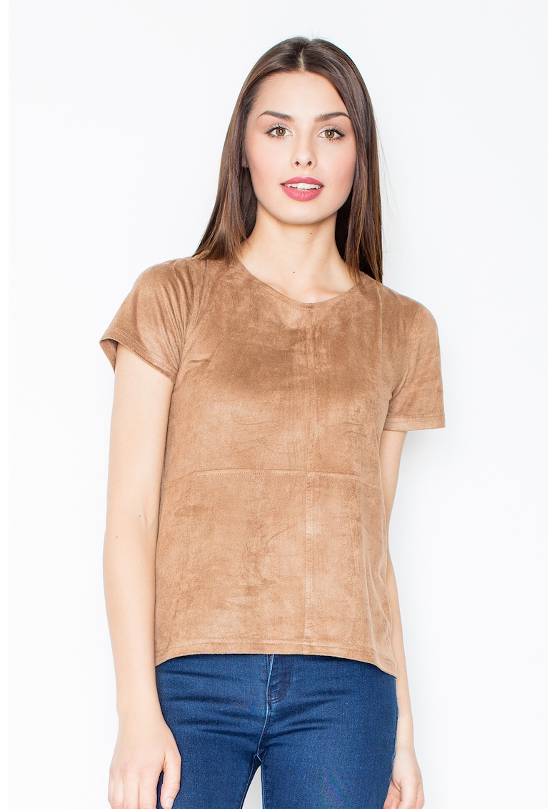 Tricou dama - Poliester/Elastan - Cu fermoar - Maro deschis