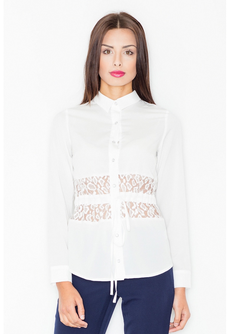 Camasa dama -  Poliester/Viscoza/Elastan - Insertie dantela - Alb
