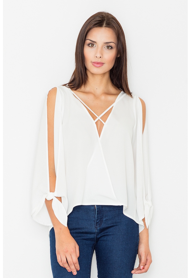 Bluza dama -  Poliester/Elastan/Viscoza - Cu umerii goi - Alb