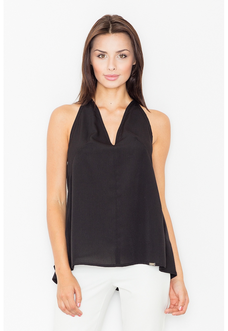 Bluza dama - Poliester/Elastan/Viscoza - Spatele deschis - Decolteu V - Negru