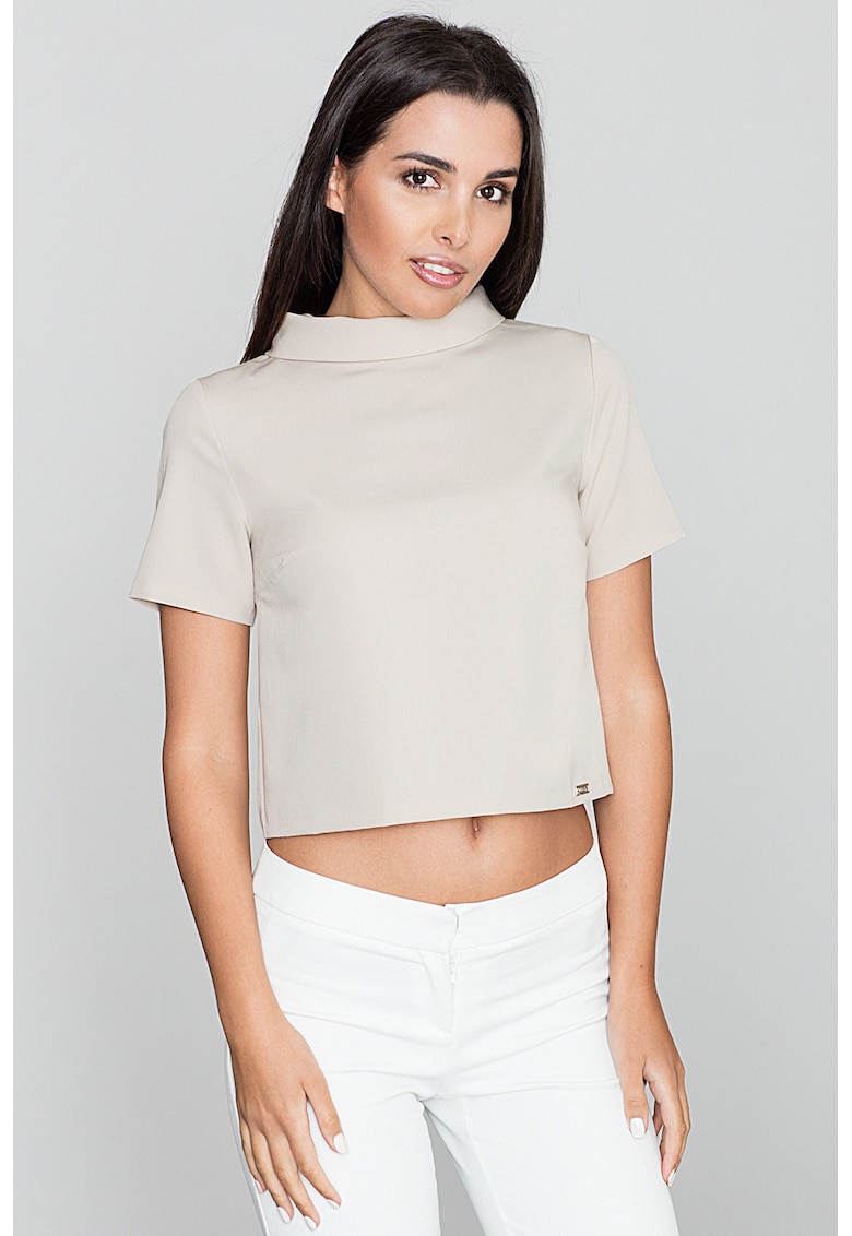 Bluza dama - Pe gat - Cu maneca scurta - Poliester/Viscoza - Bej -