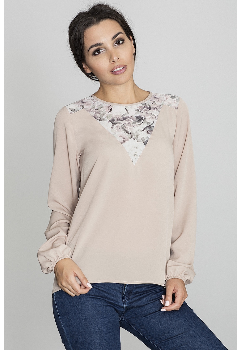 Bluza dama -  Decolteu floral - Polister/Viscoza/Elastan - Crem