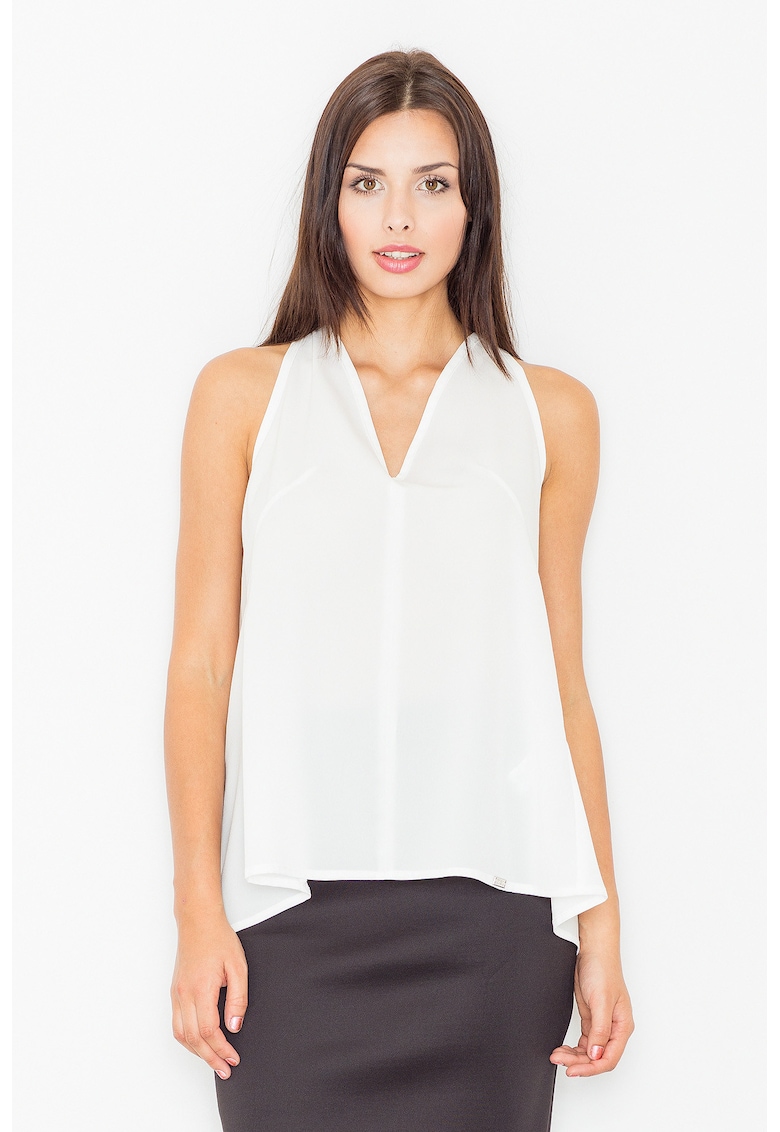 Bluza dama - Poliester/Elastan/Viscoza - Spatele deschis - Decolteu V - Ecru