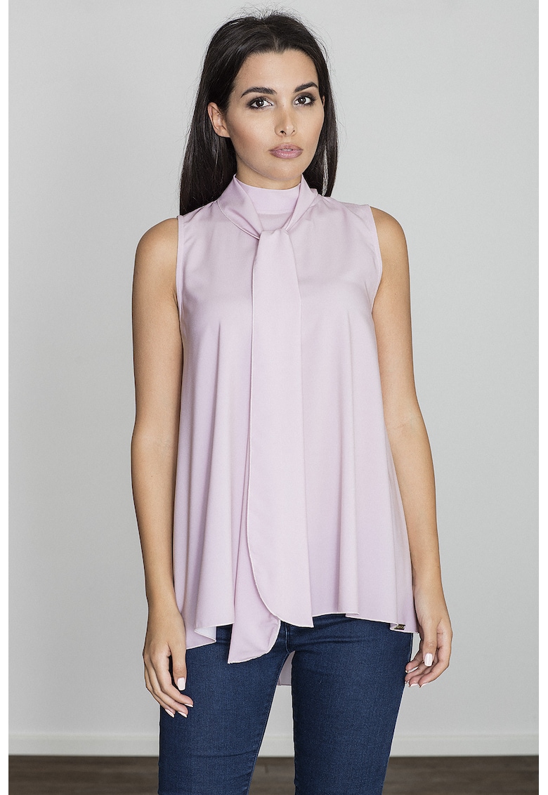 Bluza dama -  Poliester/Elastan - Guler tip cravata - Roz