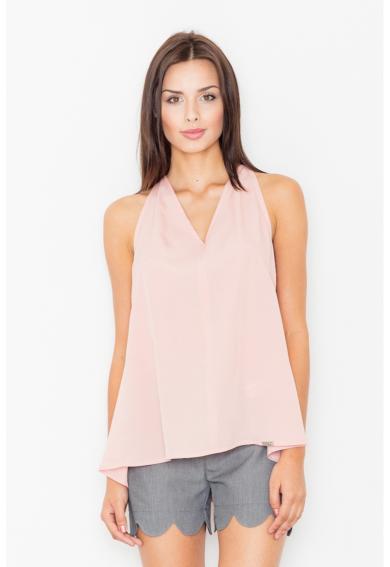 Bluza dama - Poliester/Elastan/Viscoza - Spatele deschis - Decolteu V - Roz