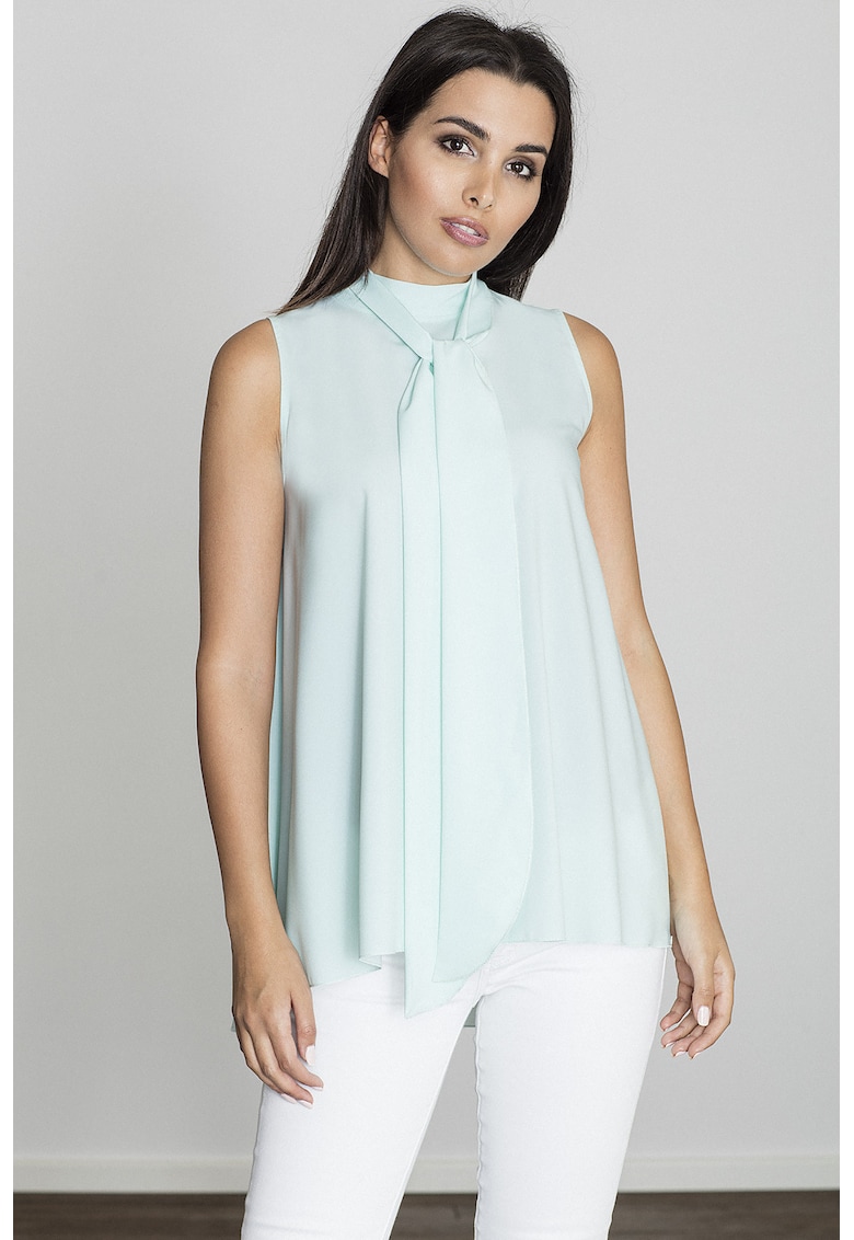Bluza dama - Poliester/Elastan - Guler tip cravata - Verde menta