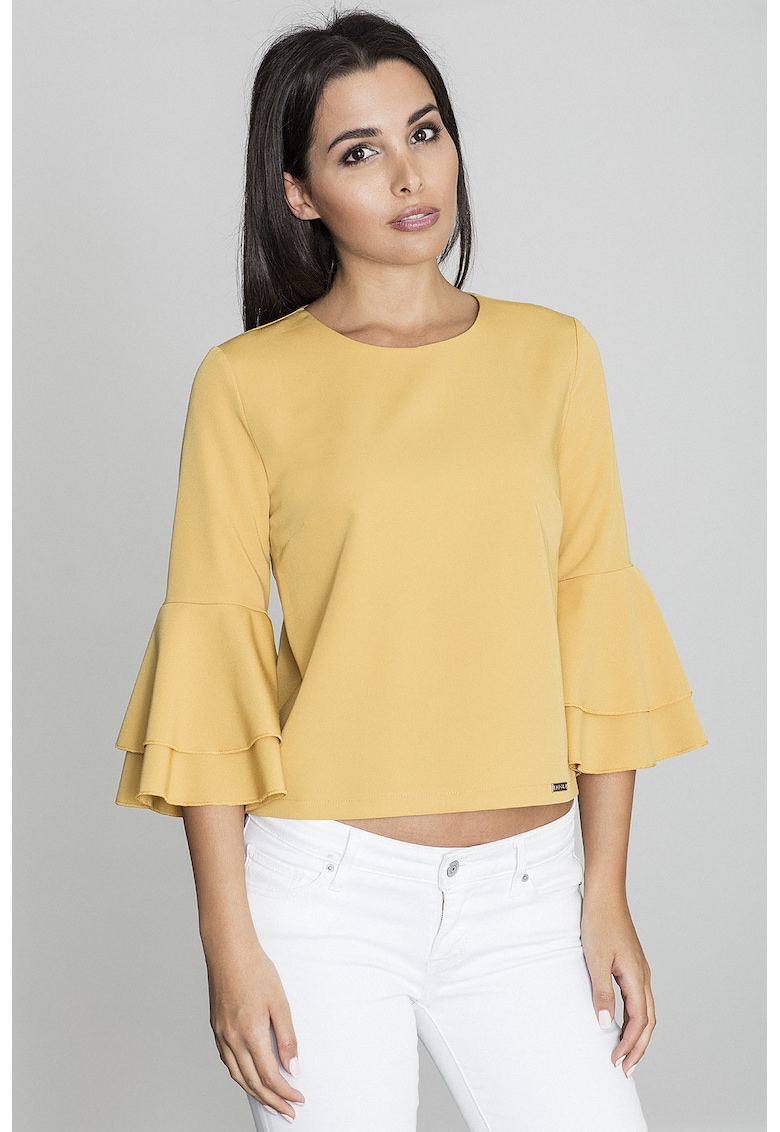 Bluza dama -  Cu volane - Poliester/Viscoza - Galben