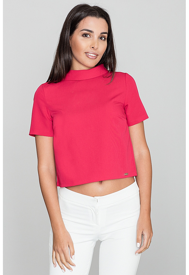 Bluza dama - Pe gat - Cu maneca scurta - Poliester/Viscoza - Rosu