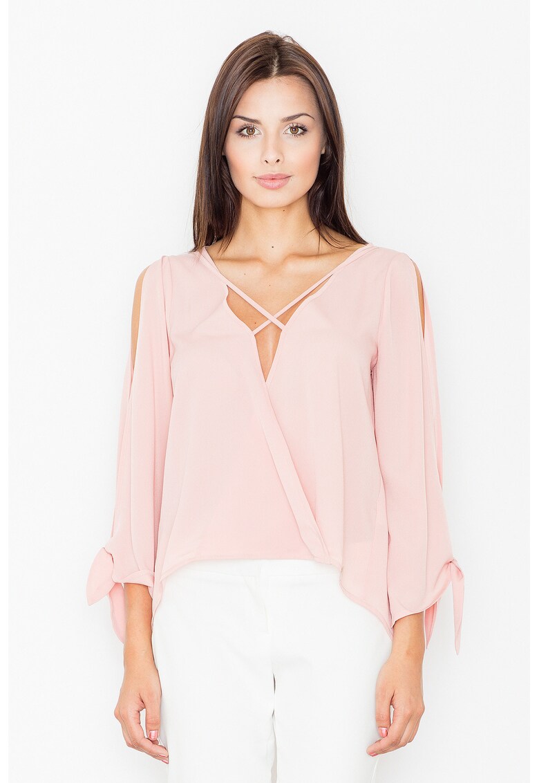 Bluza dama -  Poliester/Elastan/Viscoza - Cu umerii goi - Roz